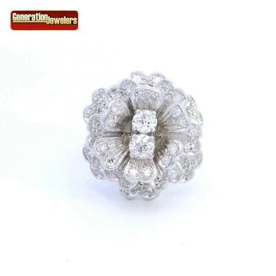 INTRICATE 1.50CTTW  G/VS2 DIAMOND FLOWER COCKTAIL RING 14K WHITE GOLD SIZE 6 - Image 1 of 4