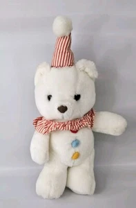 Vintage Oriental Trading White Clown Bear Plush Stuffed Animal Red Hat - Picture 1 of 4