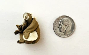 Dollhouse Miniature Asian Mud Man Figurine Clay Natural 1" Tall Vintage - Picture 1 of 9