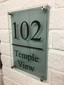 Modern LARGE HOUSE / PLAQUE / DOOR / NUMBER / GLASS EFFECT GREY / Wall Sign - Picture 1 of 13