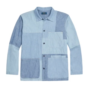 Men's Polo Ralph Lauren Classic Fit Indigo Dyed Patchwork Chambray Shirt New - Picture 1 of 5