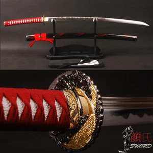 Espada Katana Samurai Japonesa Trandicional Negra y Roja Unokubitsukuri Borde Agudo - Imagen 1 de 12