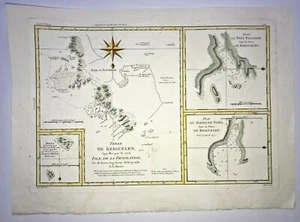 KERGUELEN INSELN 1780 RIGOBERT BONNE ANTIKE MEERKARTE IN FARBEN 18. JAHRHUNDERT - Bild 1 von 7