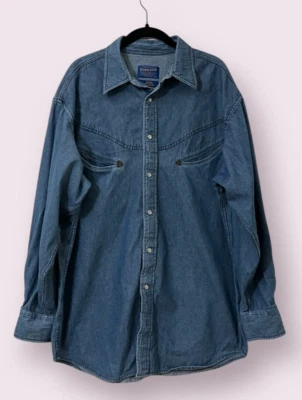 Pendleton Denim Western Shirt Men's L Snap Button Long Sleeve USA Cotton HK - Image 1 of 4