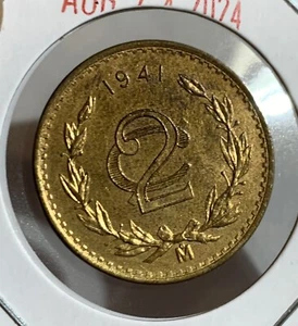 1941 MEXICO 2 CENTAVOS COPPER COIN CHOICE UNC - Picture 1 of 2