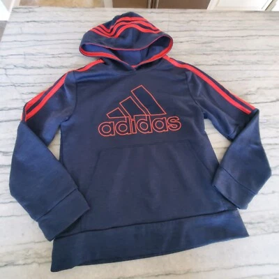 Adidas Boys Navy Blue and Orange Logo Athletic Pullover Hoodie Size M 10-12 - Image 1 of 4