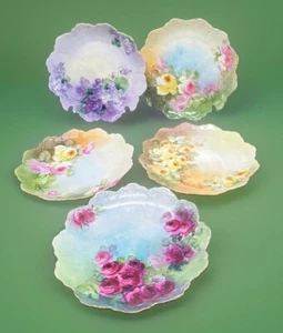 Set/5 Antique 1890s Ida Ferris Hand Painted German Porcelain Plates 8” RARE - Picture 1 of 15