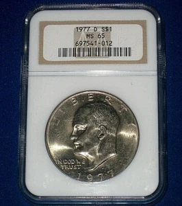 1977-D EISENHOWER GEM UNCIRCULATED DOLLAR- PCG GRADED MS-65 FREE SHIPPING!! - Picture 1 of 4