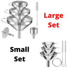 Stainless Steel Food Grade Funnel Set Small Large 5" Metal Kitchen Oil Strainer