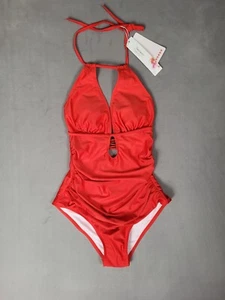 Smismivo Womens Halter One Piece Slimming Ruched Tummy Control Swimsuit Small - Picture 1 of 7
