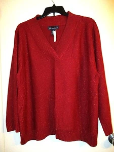 SUSAN GRAVER women plus size 3X RED w/metallic SWEATER knit V neck SHIRT EUC#583 - Picture 1 of 6