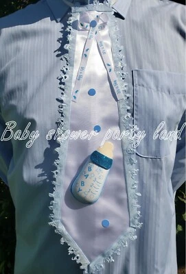 BABY SHOWER DAD TO BE TIE "IT'S A BOY"  BABY BOTTLE BLUE RIBBON Corsage Pin Sash - Image 1 of 4