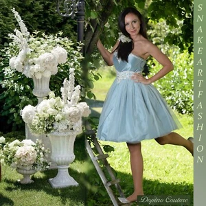 Couture Kleid, Einzelteil aus Modellkollektion, "Dopino C., hellblau, Seide - Bild 1 von 4