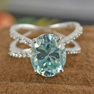 4.20 Ct Certified Treated Blue Diamond Cocktail Ring In 925 Sterling Silver - Picture 1 of 8