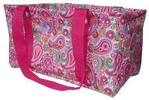 Thirty-one Medium Utility Tote Organizing Laundry Beach Bag Pink Paisley - Picture 1 of 5