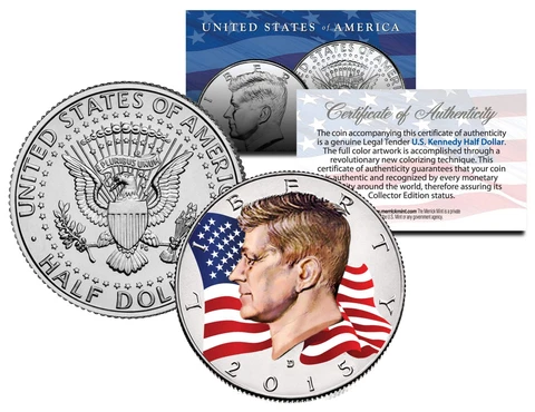 Colorized * FLOWING FLAG * 2015 JFK John F Kennedy Half Dollar U.S. Coin D Mint Cover