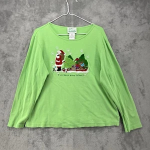 Vintage The Quacker Factory Shirt Womens Medium Green Christmas Santa Very Nice - Picture 1 of 12