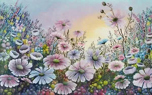 Whispers of Dawn. Large 48x30-inch Original Acrylic Floral Landscape Artwork - Picture 1 of 7