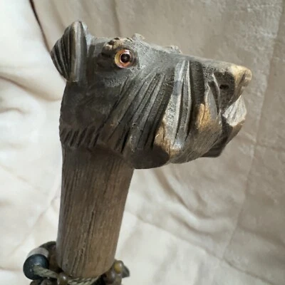 Paraguas antiguo victoriano tallado con mango de perro de colección Foto 1 de 4