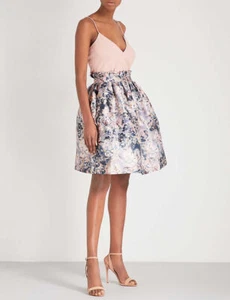 TED BAKER Eloquent Jacquard floral print fit&flare full tulip skirt midi zip 0 6 - Picture 1 of 9