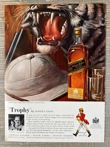 Johnnie Walker Black Label Scotch Whisky Hunting Trophy 1961 Vintage Print Ad - Picture 1 of 1