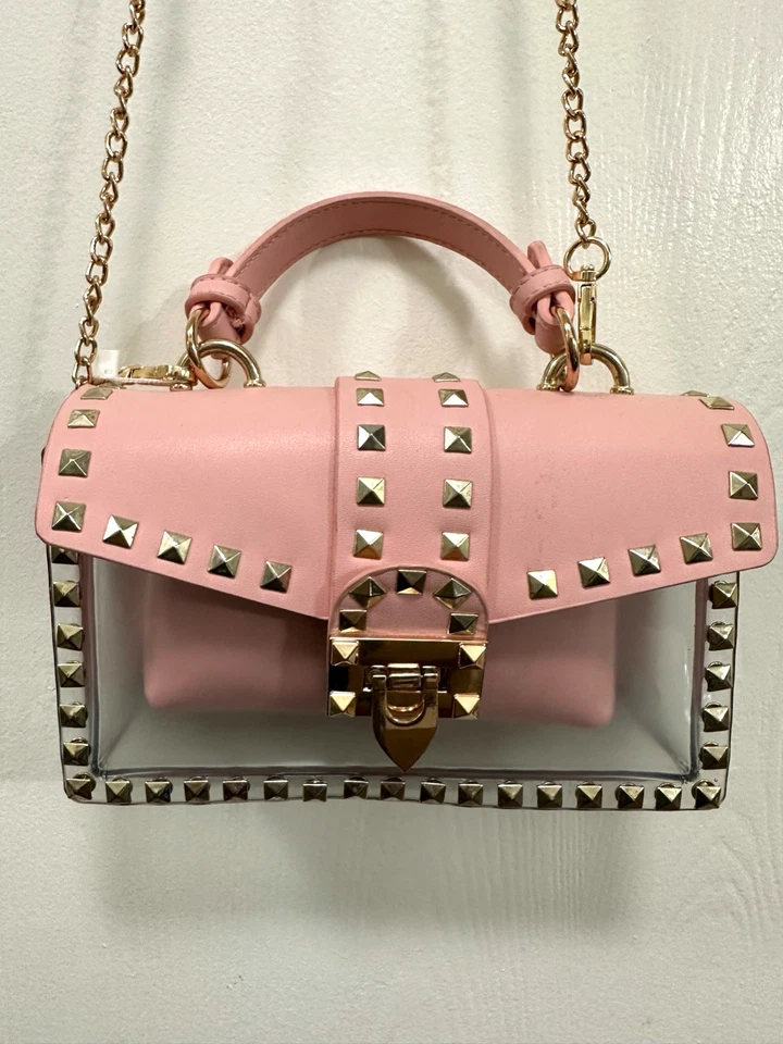 Mujeres Lujo Tachonado Bolso de Hombro Bandolera Cadena Fiesta Bolso de Mano Bolsa Rosa Transparente Foto 1 de 4