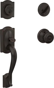 Schlage Camelot Front Entry Handleset with Georgian Knob Aged Bronze 💥 - Picture 1 of 5