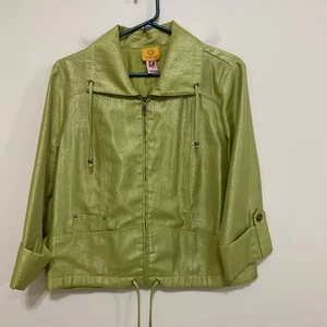 Ruby Rd. Size 10 Green Glitter Full Zip Jacket 3/4 Sleeve Drawstring Pockets - Picture 1 of 4