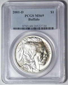 2001 D American Buffalo Silver Dollar. pcgs Mint State 69 BU - Picture 1 of 2