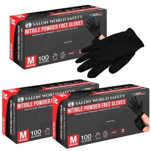 Black Nitrile Disposable Gloves, 3 Boxes of 100, Medium, 4 Mil - Latex Free - Picture 1 of 5