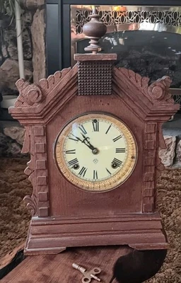 1890s ANSONIA TORONTO MODEL OAK SHELF MANTLE CLOCK W ORIG LABEL - NICE RUNNING  - Image 1 of 4