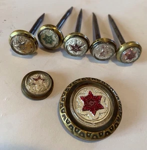 Antique Victorian Era Sulphide Glass Knob Picture Hangers / Curtain Tie Back 7pc - Picture 1 of 5