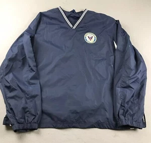 US Navy Naval Reserve Jacket Mens 4XL Blue V Neck Long Sleeves Windbreaker * - Picture 1 of 10