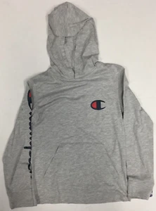 Champion Script Boy's Lightweight Pullover Long Sleeve Hooded Tee Gray Small 6/8 - Picture 1 of 2