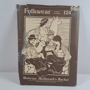 Vintage Folkwear #124 ethnisches Muster bolivianische Milchmädchen Jacke Gr. 8-14 ungeschnitten 1980 - Bild 1 von 4