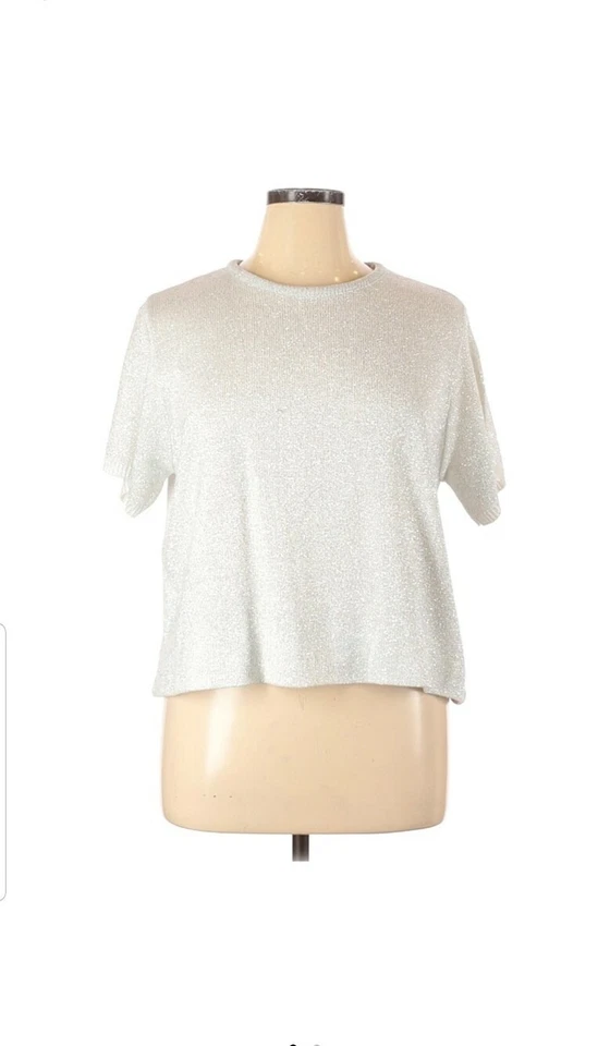  Nut Cracker white & silver sparkled short sleeve pullover Sweater Size 1X (plus - Image 1 of 2
