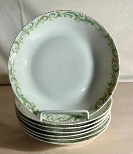 7 Haviland Limoges Frankreich Schleiger 171 grüne Schriftrolle 7 1/2" Coupe Suppenschüsseln - Bild 1 von 2