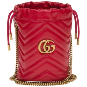 100% AUTHENTIC NEW GUCCI MARMONT RED LEATHER BUCKET SHOULDER BAG/HANDBAG - Picture 1 of 9