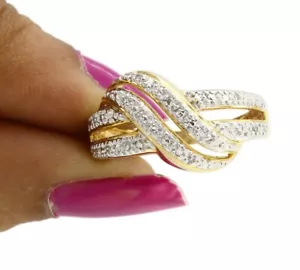 0.06 Ct Natural Diamond Cluster Engagement Criss Cross Ring Gold Plated Silver - Picture 1 of 3