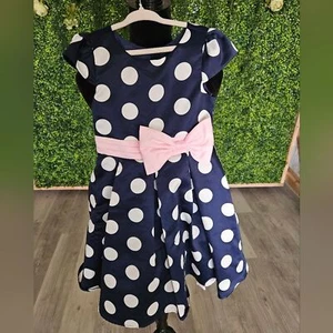Girls navy polkadot dress - Picture 1 of 5