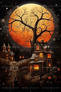 GEISTERHAUS KUNSTDRUCK, Dark Fantasy Halloween Deko, Baummalerei Poster C256 - Bild 1 von 3