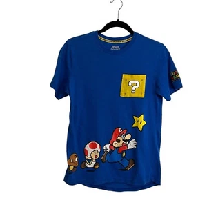 Super Mario Bros Blue Graphic Double Sided Tee Shirt Short Sleeve Boys Youth XL - Picture 1 of 7