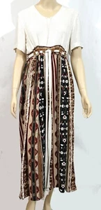 Abito con cordini midi vintage anni '80 Betsys Things tribale hippy boho lino waffle L 14 - Foto 1 di 6