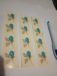 Vintage Water Transfer Ceramic Decals 12 Small Blue Rose Buds Flowers. - Picture 1 of 2