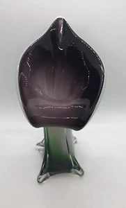 Jack in the Pulpit Vase Purple And Green Calla Lily 8” Floral Cased Glass - Picture 1 of 14
