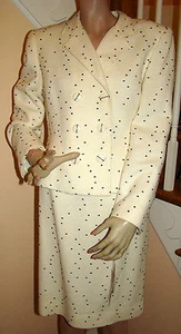 Traje Falda Noviello Bloom Años 1980 Blanco con Puntos Negros Etiquetas Originales Talla 10 - Imagen 1 de 12