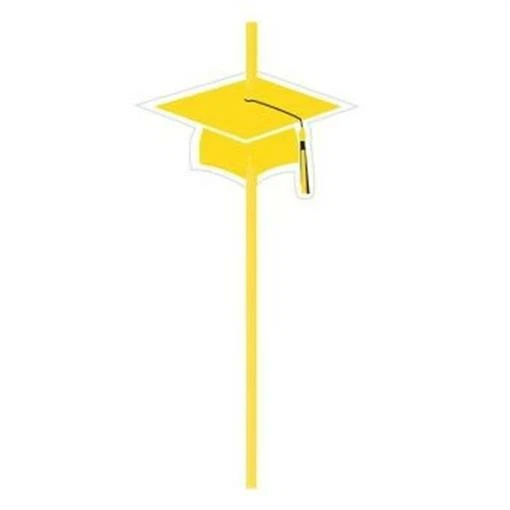 Graduation School Colors Yellow Straws 6 Pack Yellow Grad Graduation Decorations - Image 1 of 1