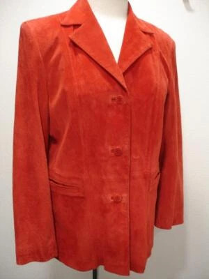 Mujer L Liz Claiborne Tomate Rojo Gamuza Cuero Chaqueta Blazer Traje Deportivo Abrigo Foto 1 de 4