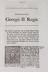 1745 British Act TEA IMPORT & TAXATION EAST INDIA COMPANY - Picture 1 of 8