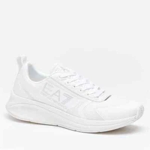 MENS EMPORIO ARMANI EA7 KNIT TRAINERS - ALL SIZES - WHITE/SILVER - X8X125 - Picture 1 of 5